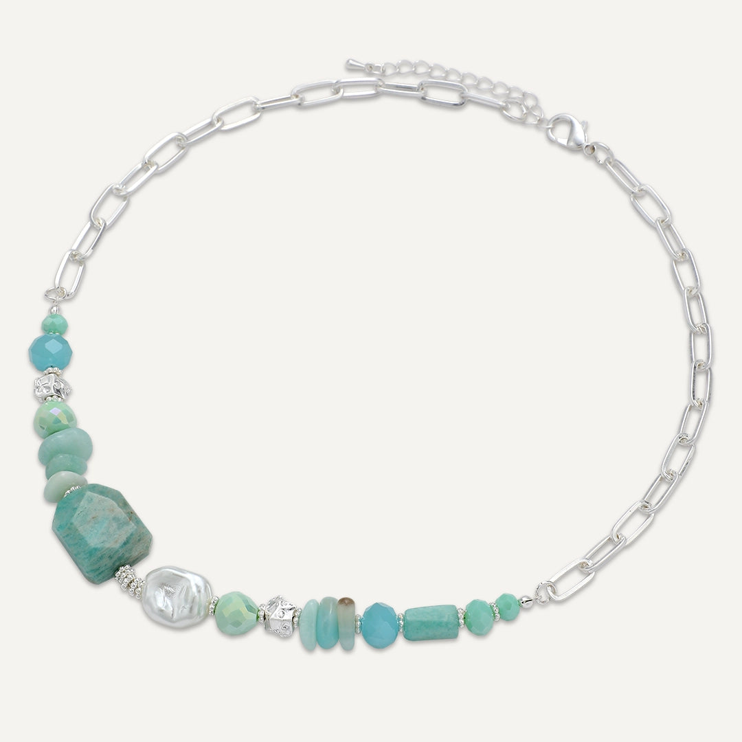 Bold Stone & Silver Link Statement Necklace In Silver-Tone