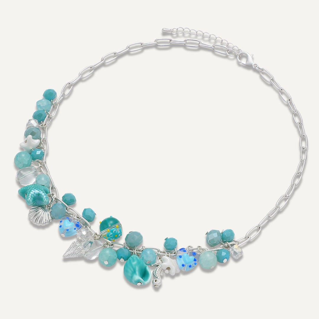 Ocean Charm Cluster Statement Necklace In Silver-Tone
