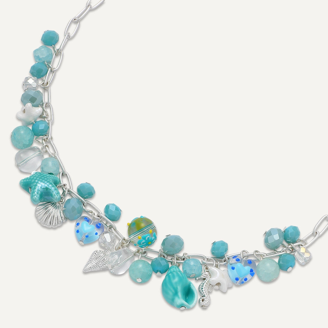 Ocean Charm Cluster Statement Necklace In Silver-Tone