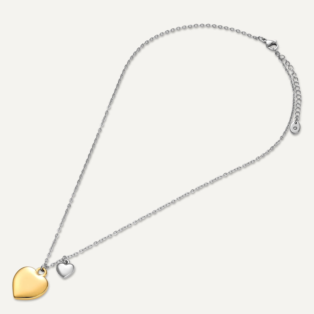 Vibes | Double Heart Drop Necklace | 18K Gold & White Gold-Plated