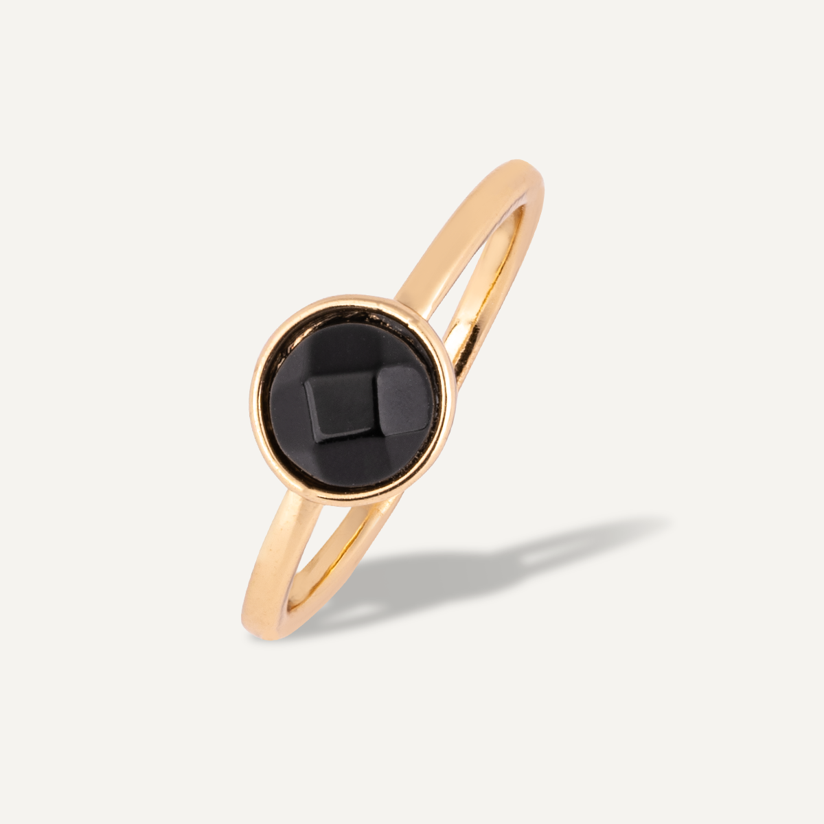 Black Spinel Gem Stone Ring Size 17 In Gold Tone