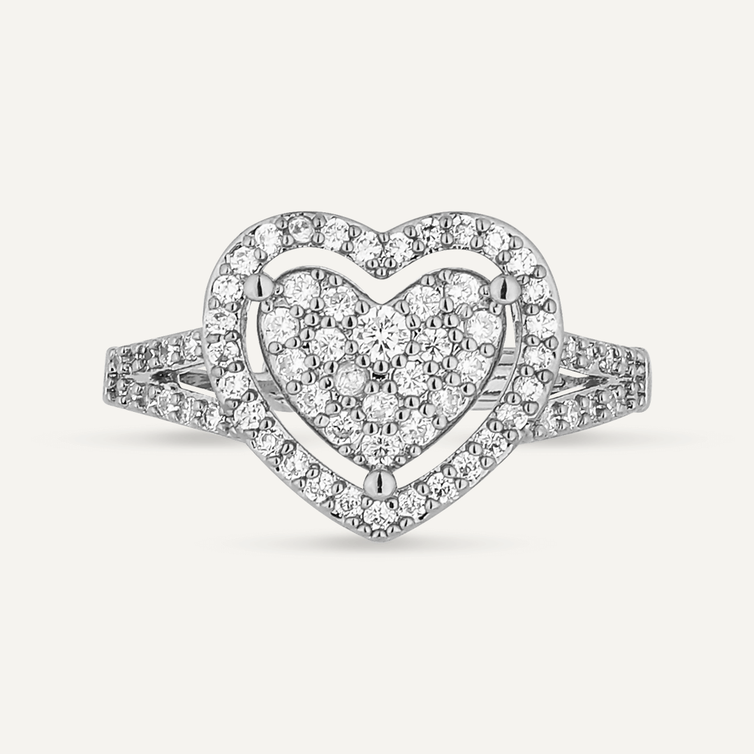 Sweetheart Classic Cubic Zirconia Adjustable Heart Ring In Silver-Tone