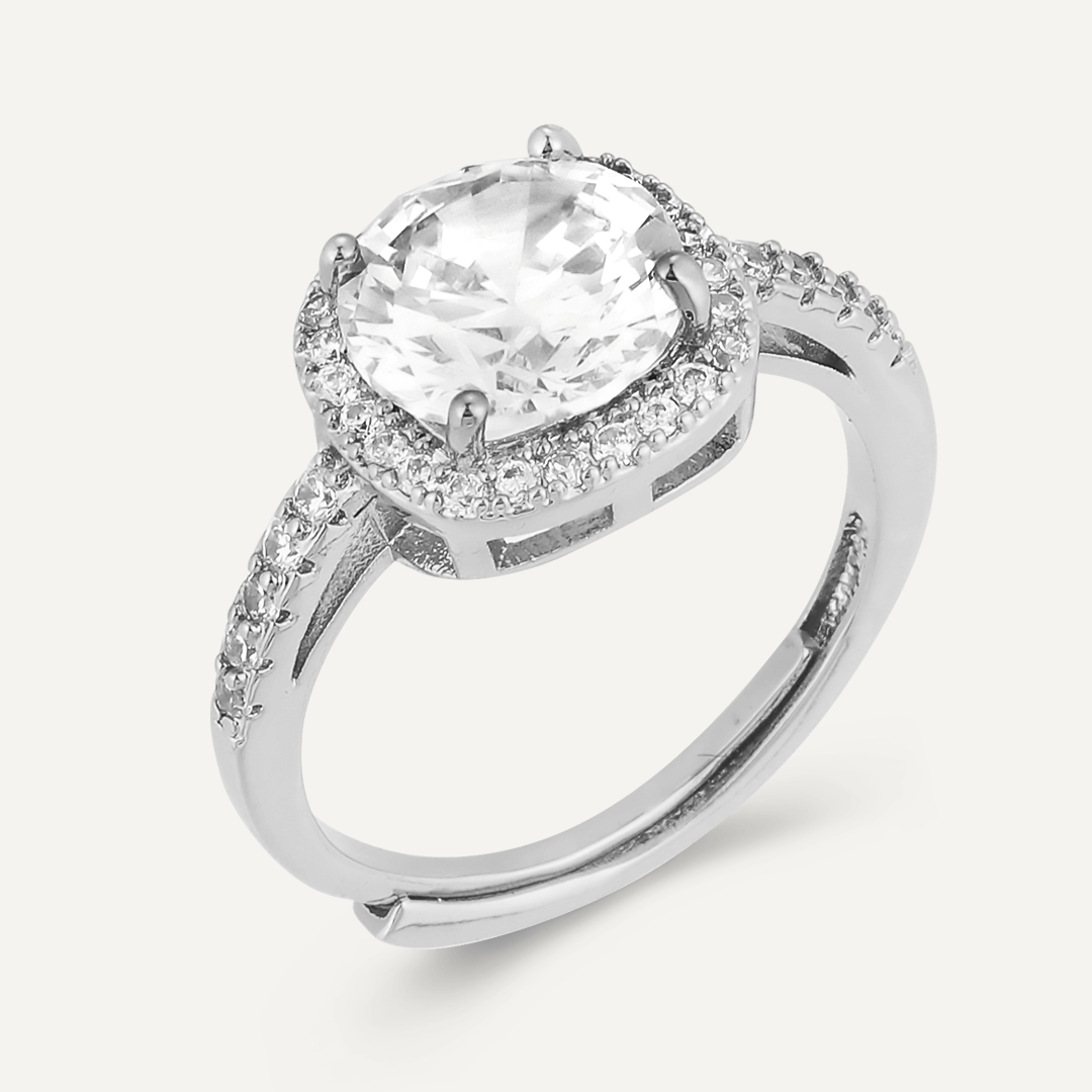 Elizabeth Cubic Zirconia Adjustable Classic Ring In Silver-Tone