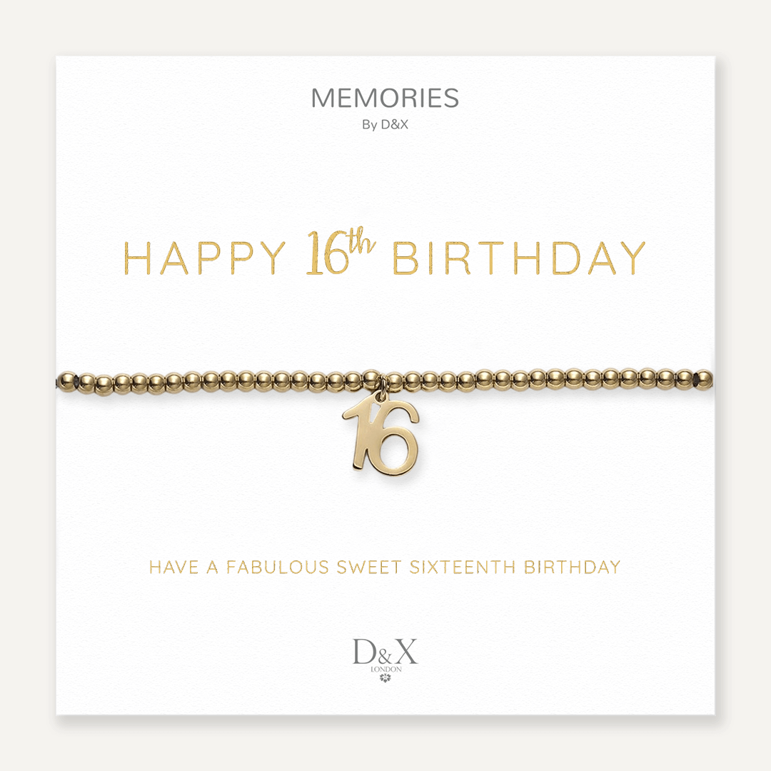 Memories: "HAPPY 16TH BIRTHDAY" | Number 16 Bracelet | 18K Gold-Plated