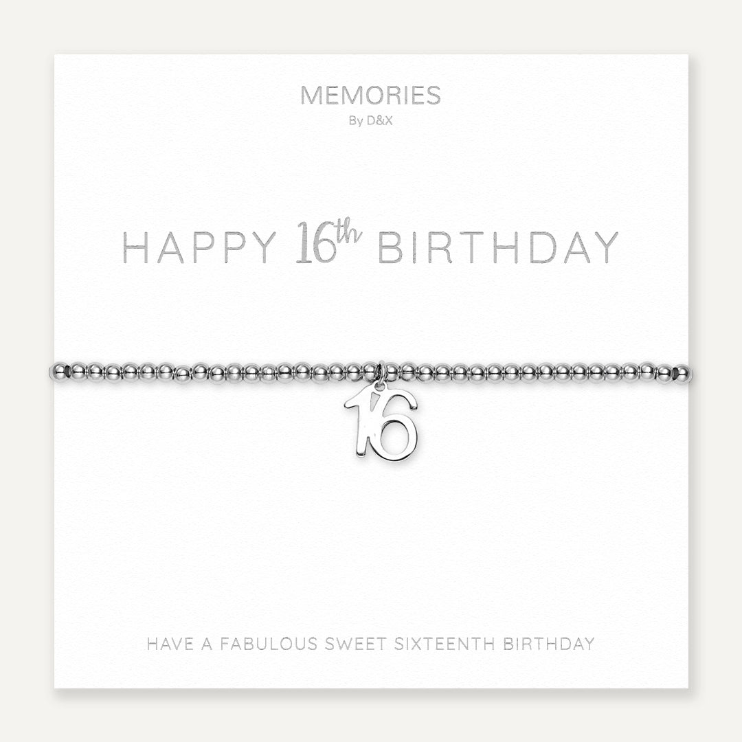 Memories: "HAPPY 16TH BIRTHDAY" | Number 16 Bracelet | White Gold-Plated