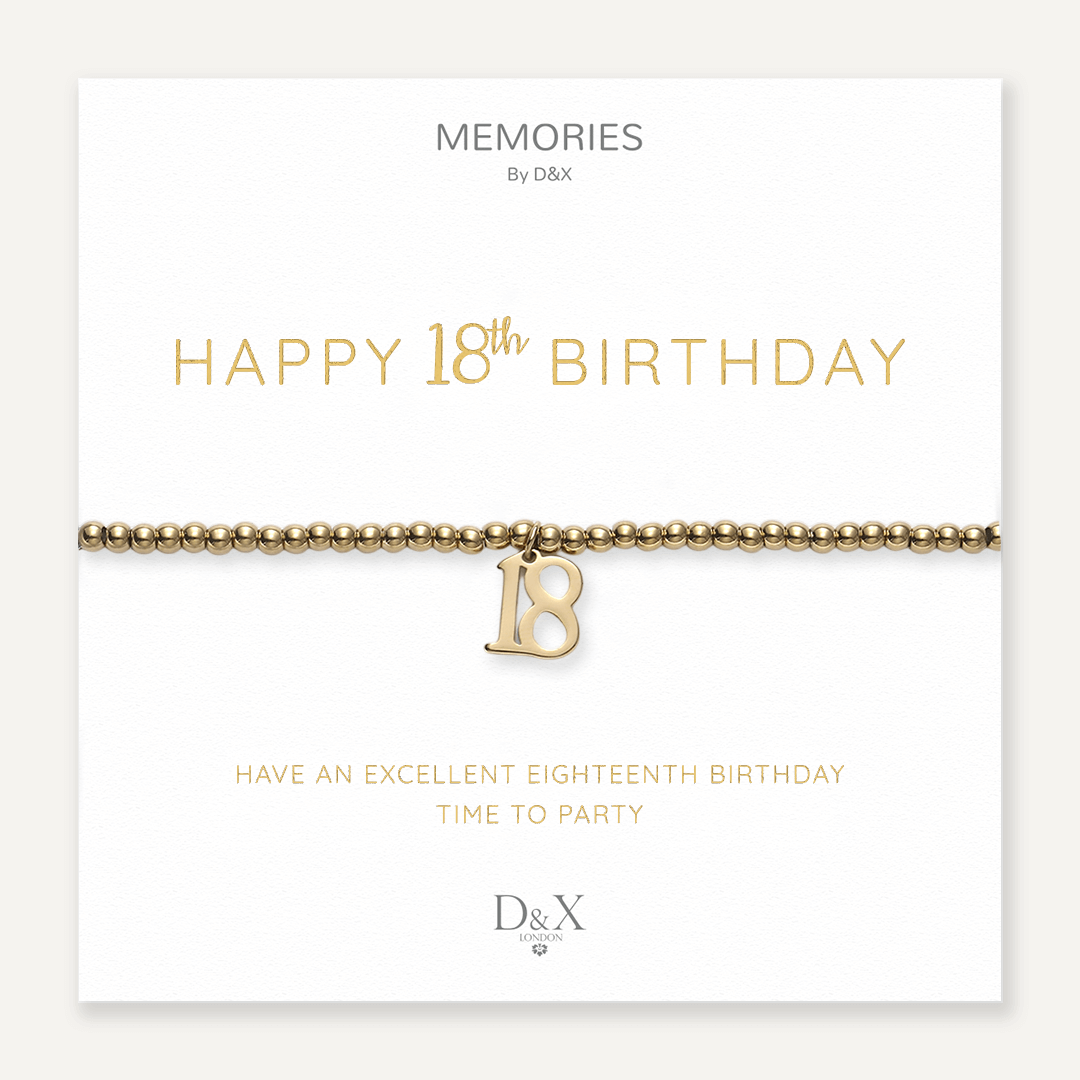 Memories: "HAPPY 18TH BIRTHDAY" | Number 18 Bracelet | 18K Gold-Plated