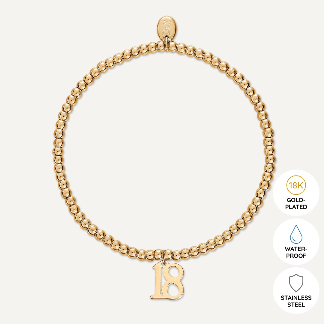 Memories: "HAPPY 18TH BIRTHDAY" | Number 18 Bracelet | 18K Gold-Plated