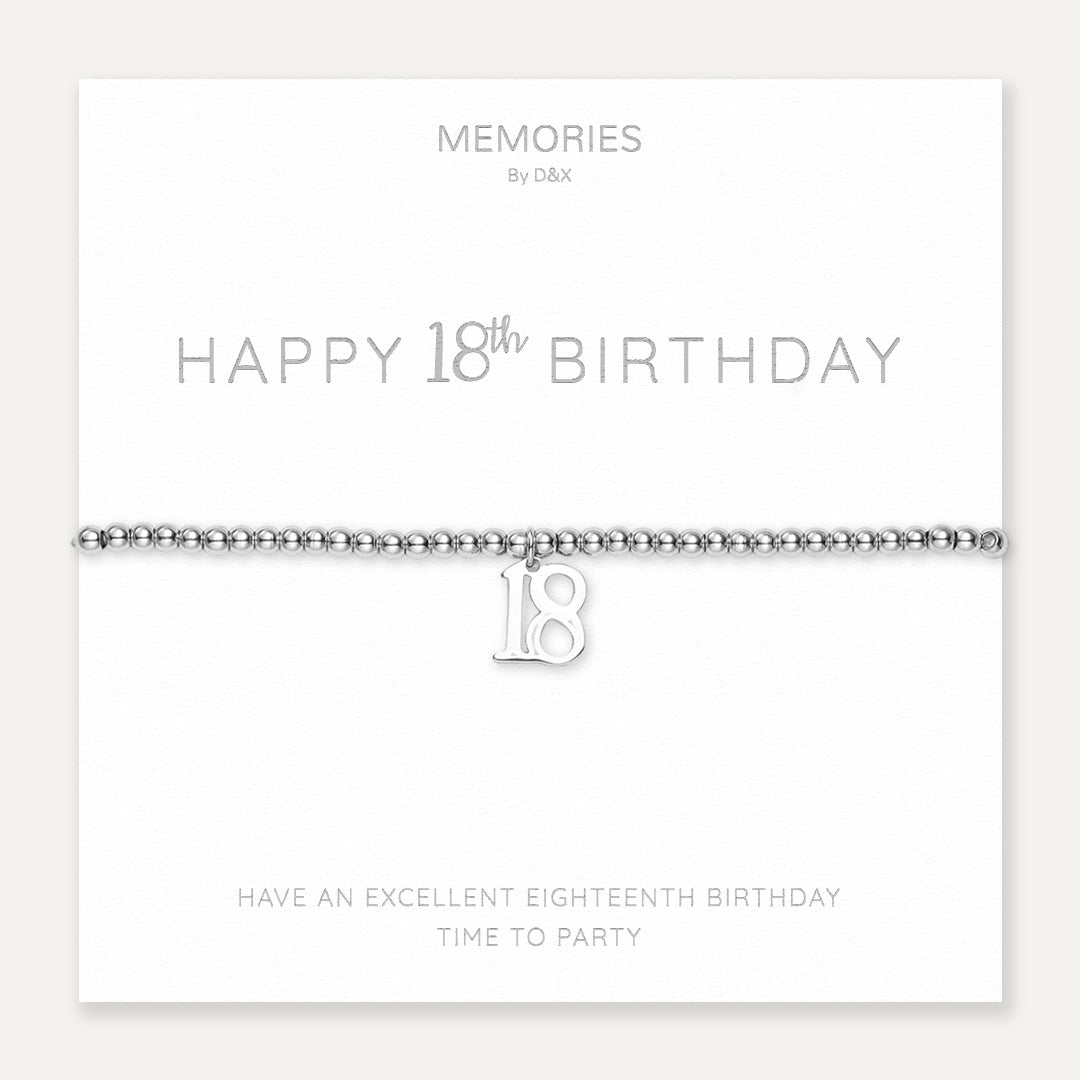 Memories: "HAPPY 18TH BIRTHDAY" | Number 18 Bracelet | White Gold-Plated