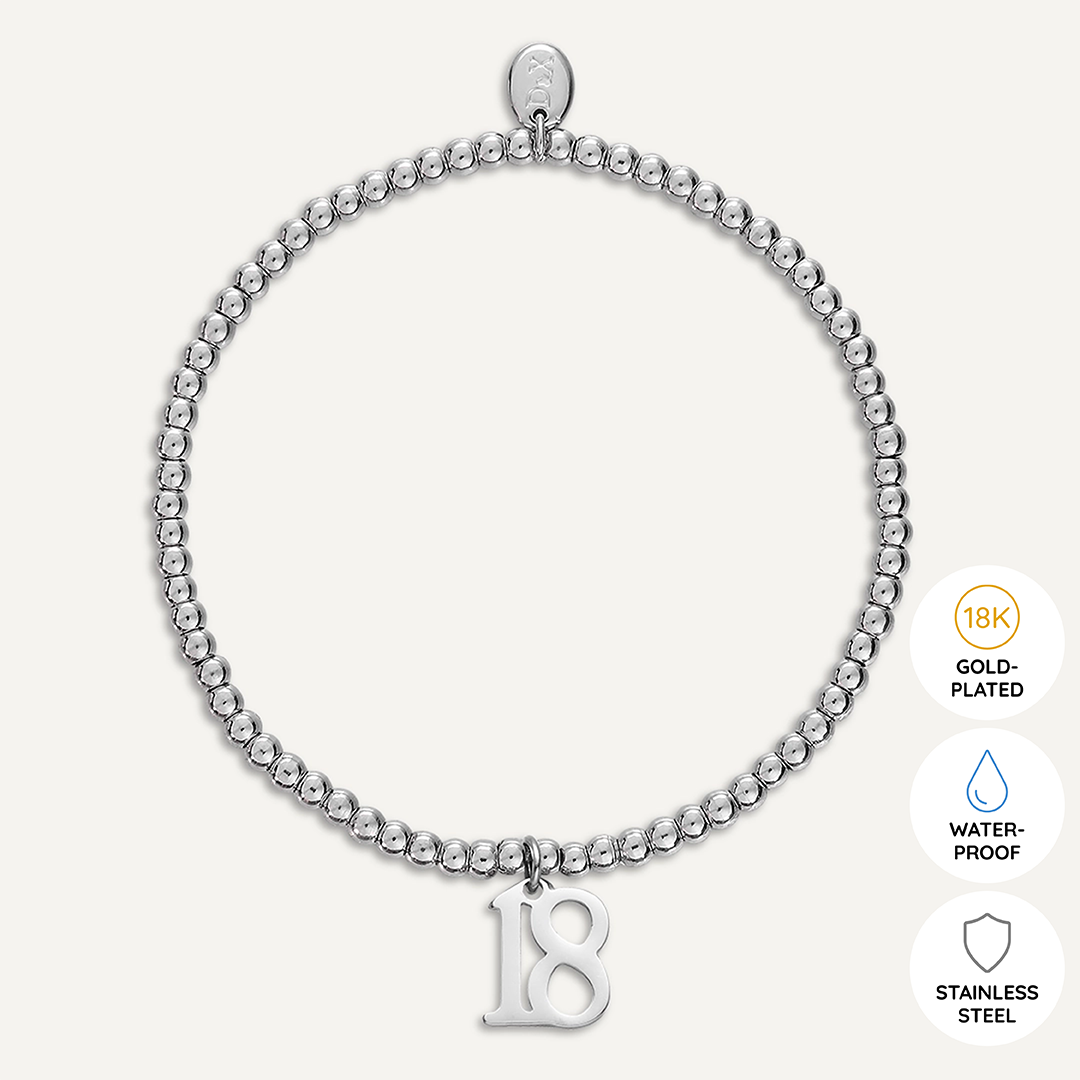 Memories: "HAPPY 18TH BIRTHDAY" | Number 18 Bracelet | White Gold-Plated