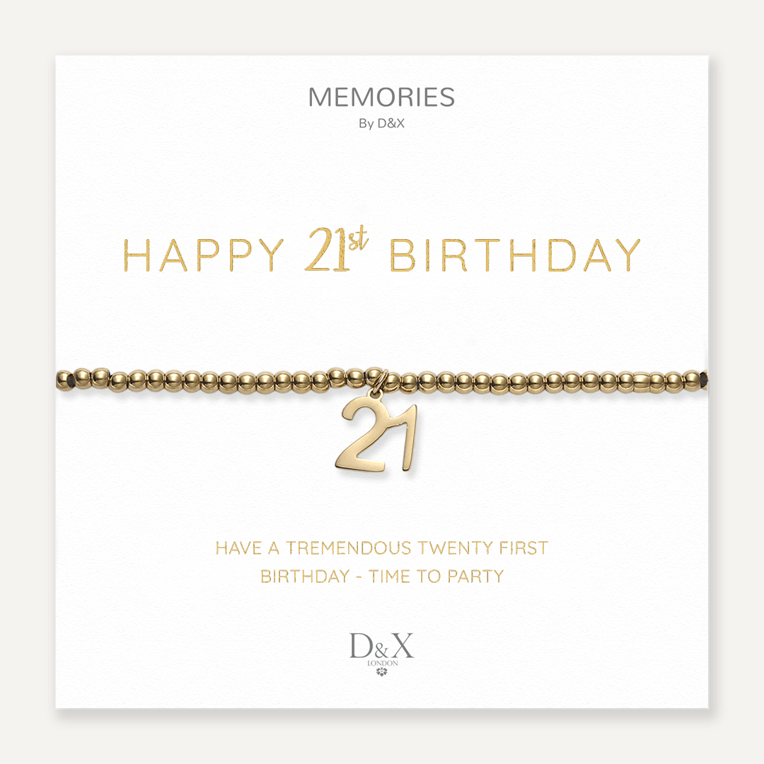 Memories: "HAPPY 21ST BIRTHDAY" | Number 21 Bracelet | 18K Gold-Plated
