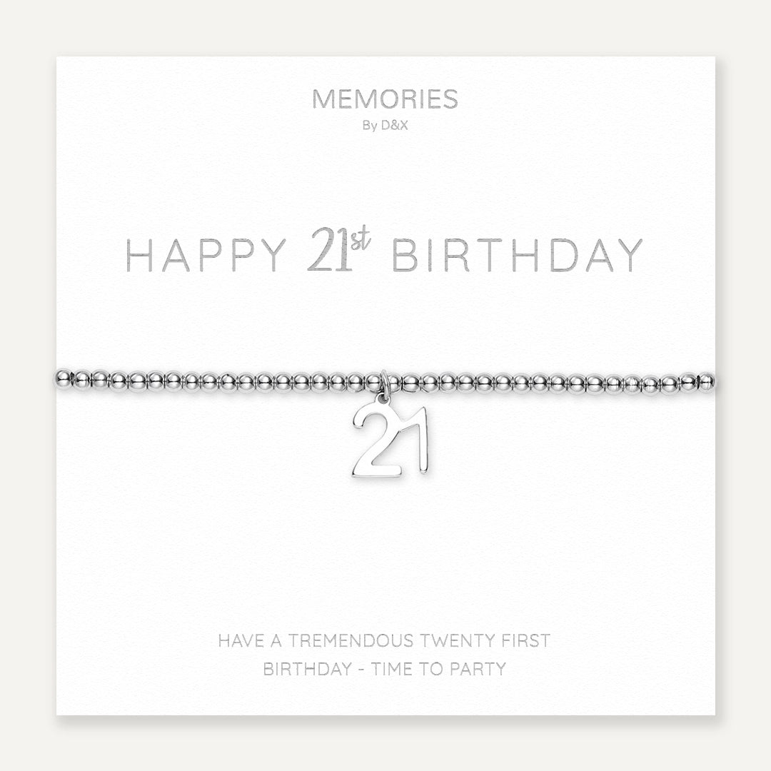 Memories: "HAPPY 21ST BIRTHDAY" | Number 21 Bracelet | White Gold-Plated