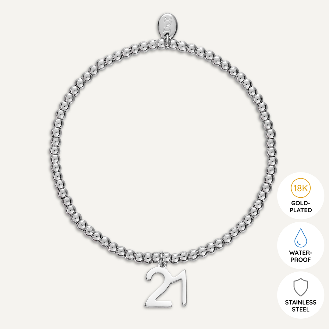 Memories: "HAPPY 21ST BIRTHDAY" | Number 21 Bracelet | White Gold-Plated