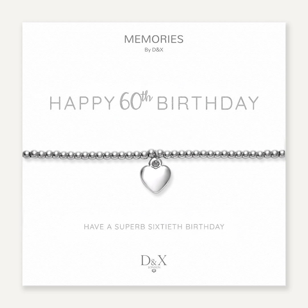 Memories: "HAPPY 60TH BIRTHDAY"| Heart Bracelet | White Gold-Plated