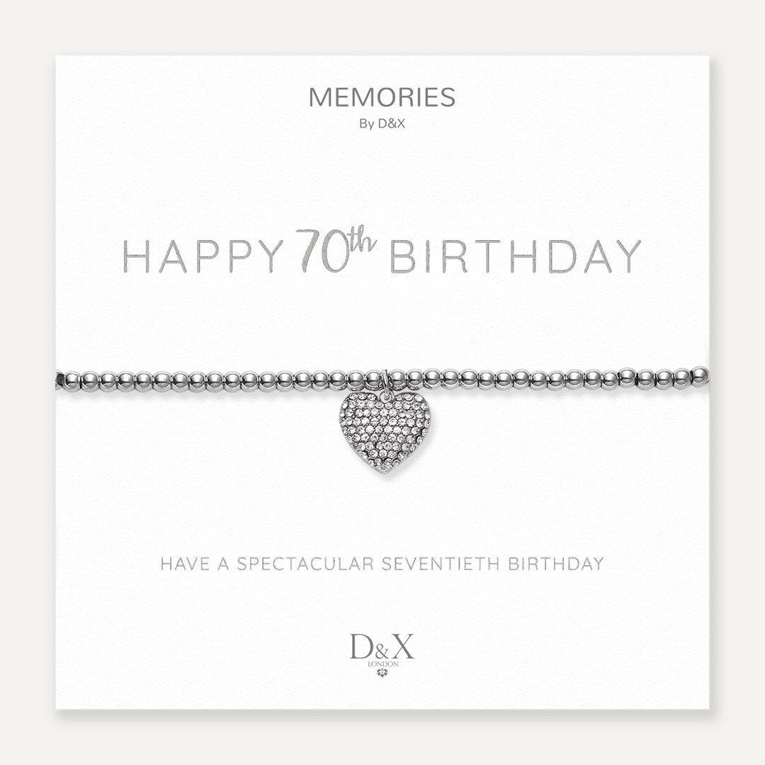 Memories: "HAPPY 70TH BIRTHDAY" | Heart Bracelet | White Gold-Plated