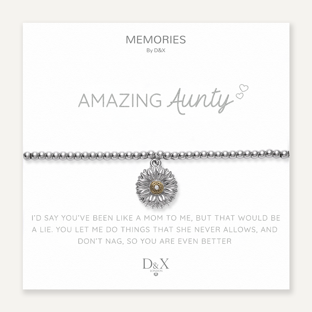 Memories: "AMAZING AUNTY" | Flower Bracelet | White Gold-Plated | Multi-Colour