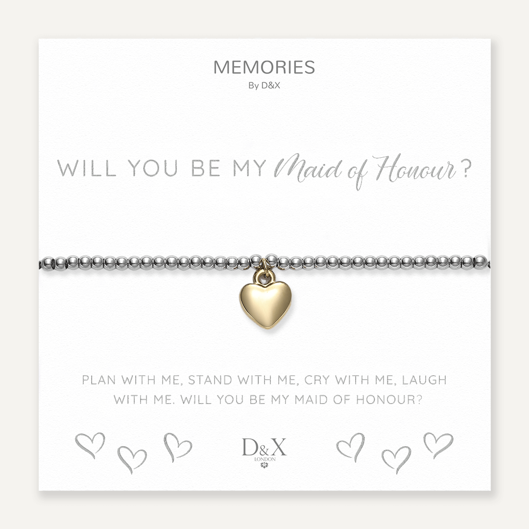 Memories: "WILL YOU BE MY MAID OF HONOUR?" | Heart Bracelet | White Gold & 18K Gold-Plated