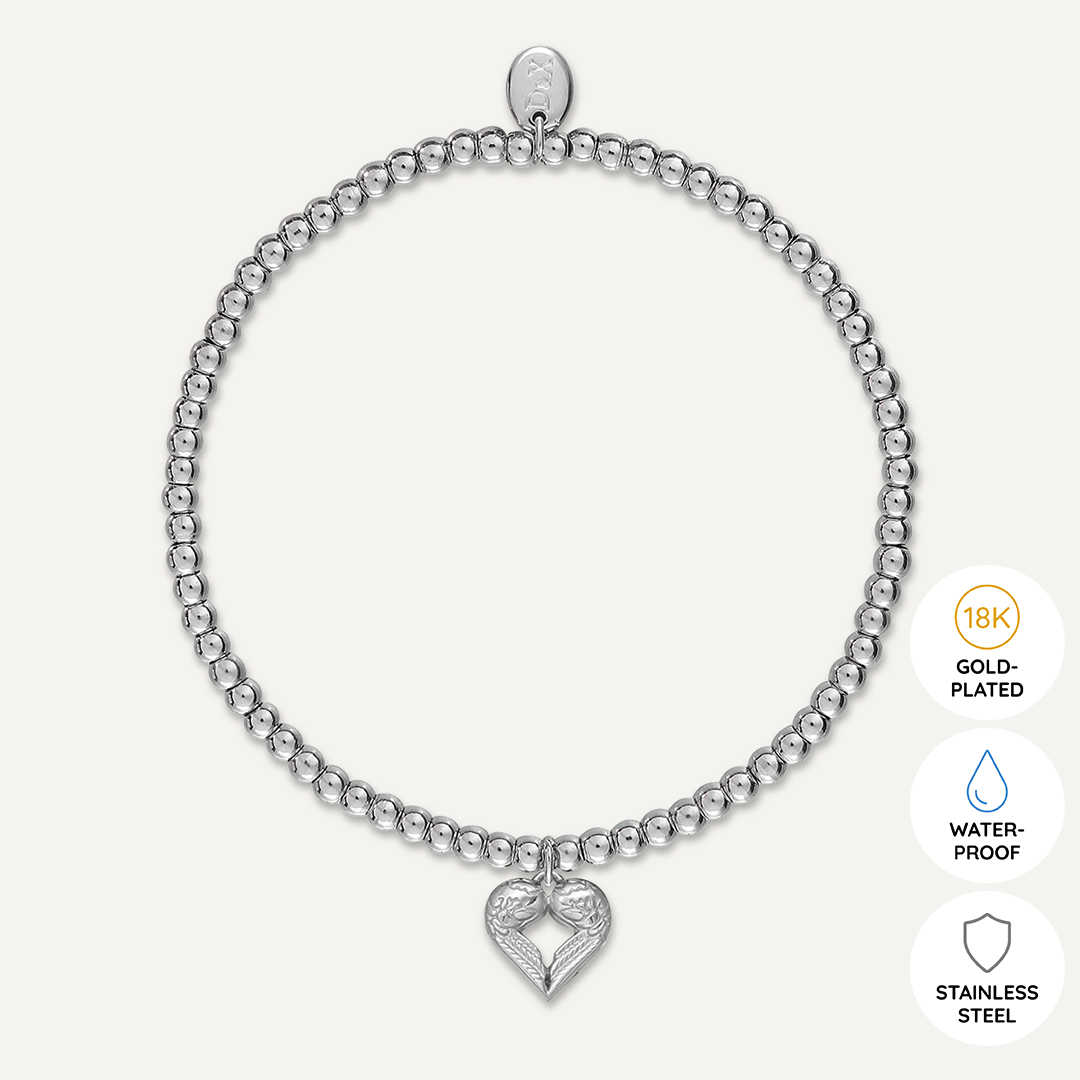 Memories: "NAIN HYFRYD" | Heart Bracelet | White Gold-Plated