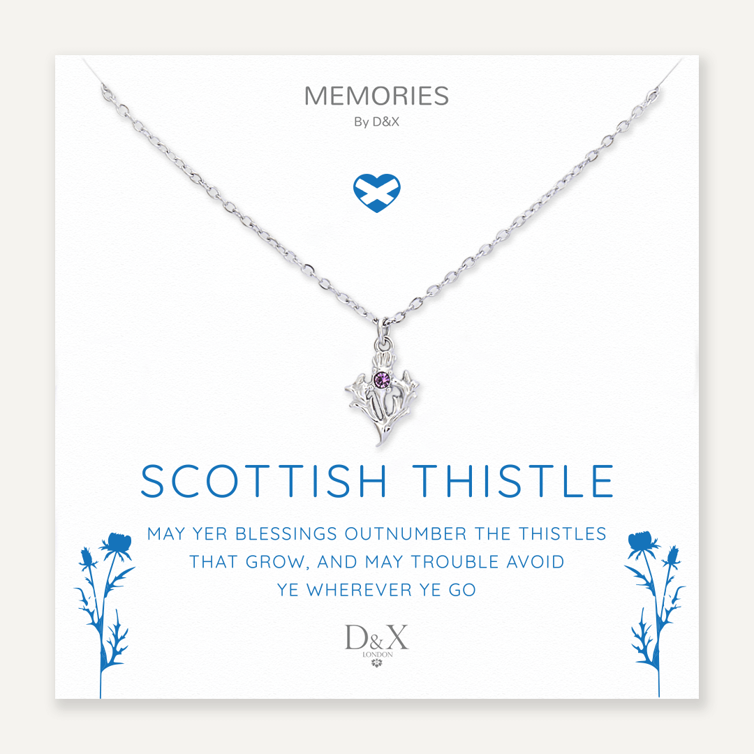 Memories: "SCOTTISH THISTLE" | Flower Necklace | White Gold-Plated