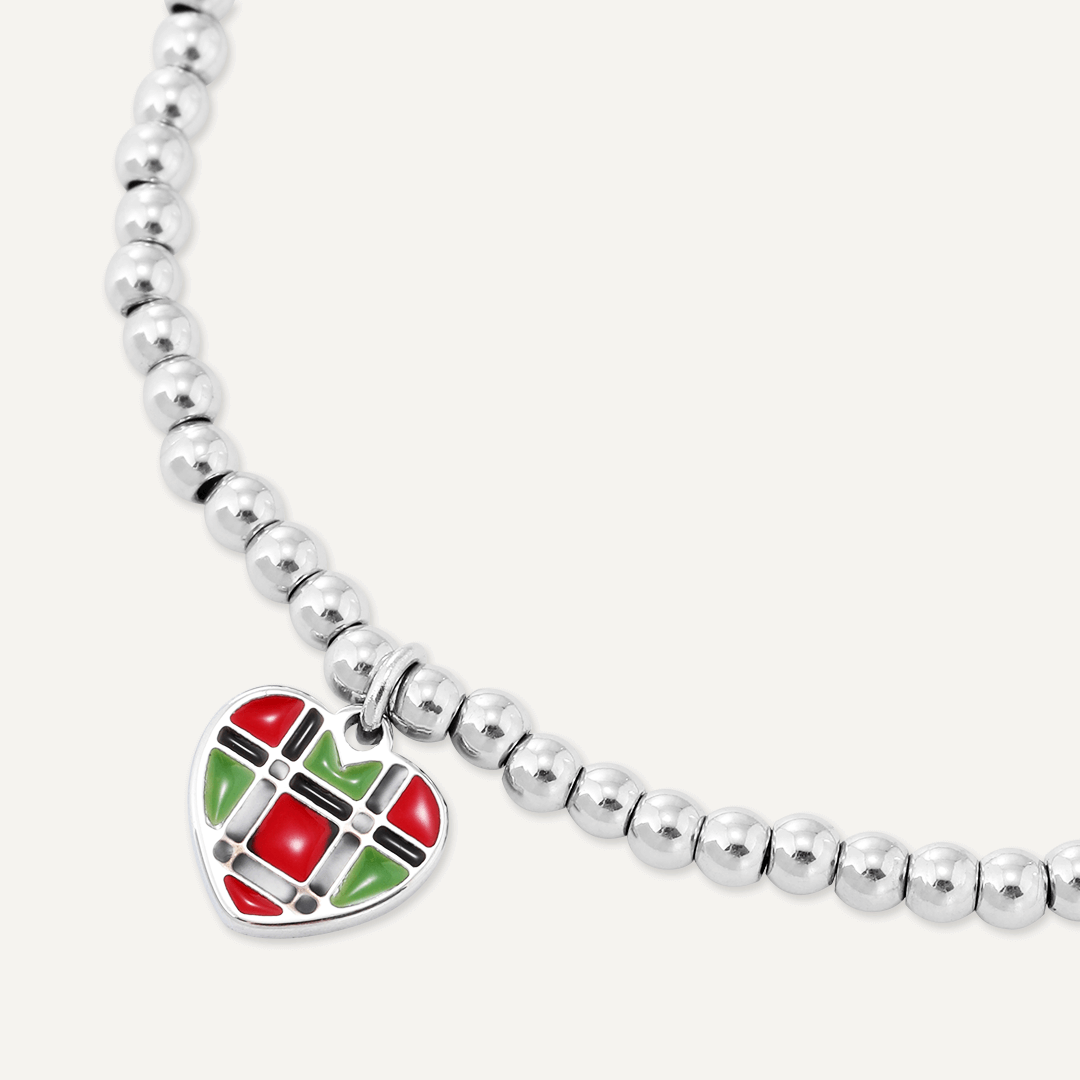 Memories: "BONNIE WEE TARTAN HERT" | Heart Bracelet | White Gold-Plated | Multi-Colour