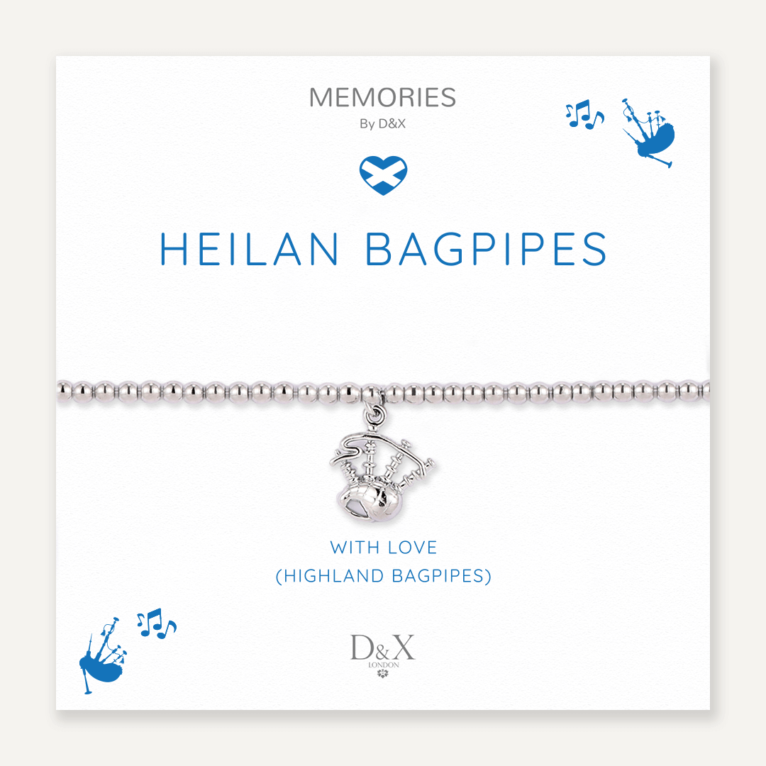 Memories: "HEILAN BAGPIPES" | Bagpipes Bracelet | White Gold-Plated