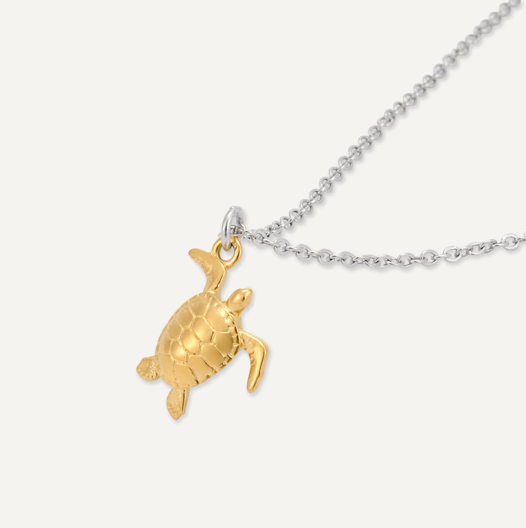 Memories: "YOU'RE TURTLEY AWESOME" | Turtle Necklace | White Gold & 18K Gold-Plated