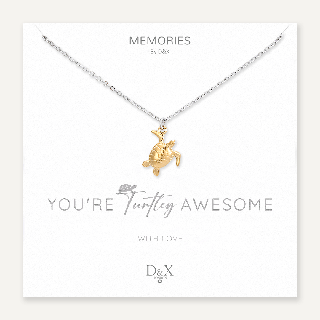 Memories: "YOU'RE TURTLEY AWESOME" | Turtle Necklace | White Gold & 18K Gold-Plated
