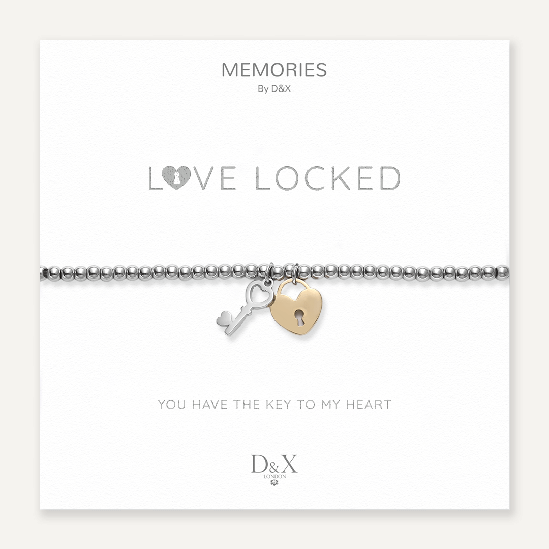 Memories: "LOVE LOCKED" | Lock and Key Bracelet | White Gold & 18K Gold-Plated