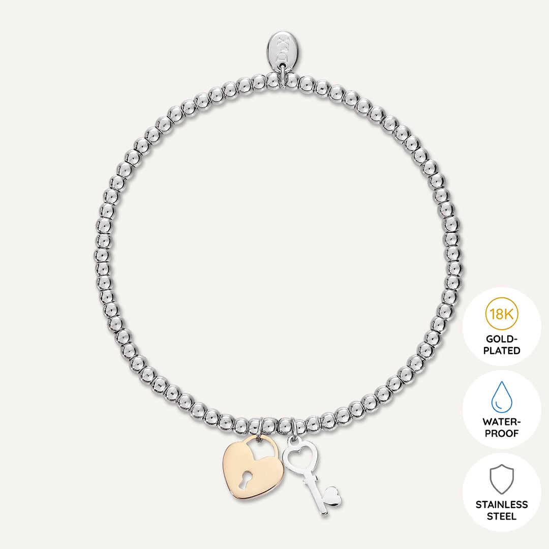 Memories: "LOVE LOCKED" | Lock and Key Bracelet | White Gold & 18K Gold-Plated
