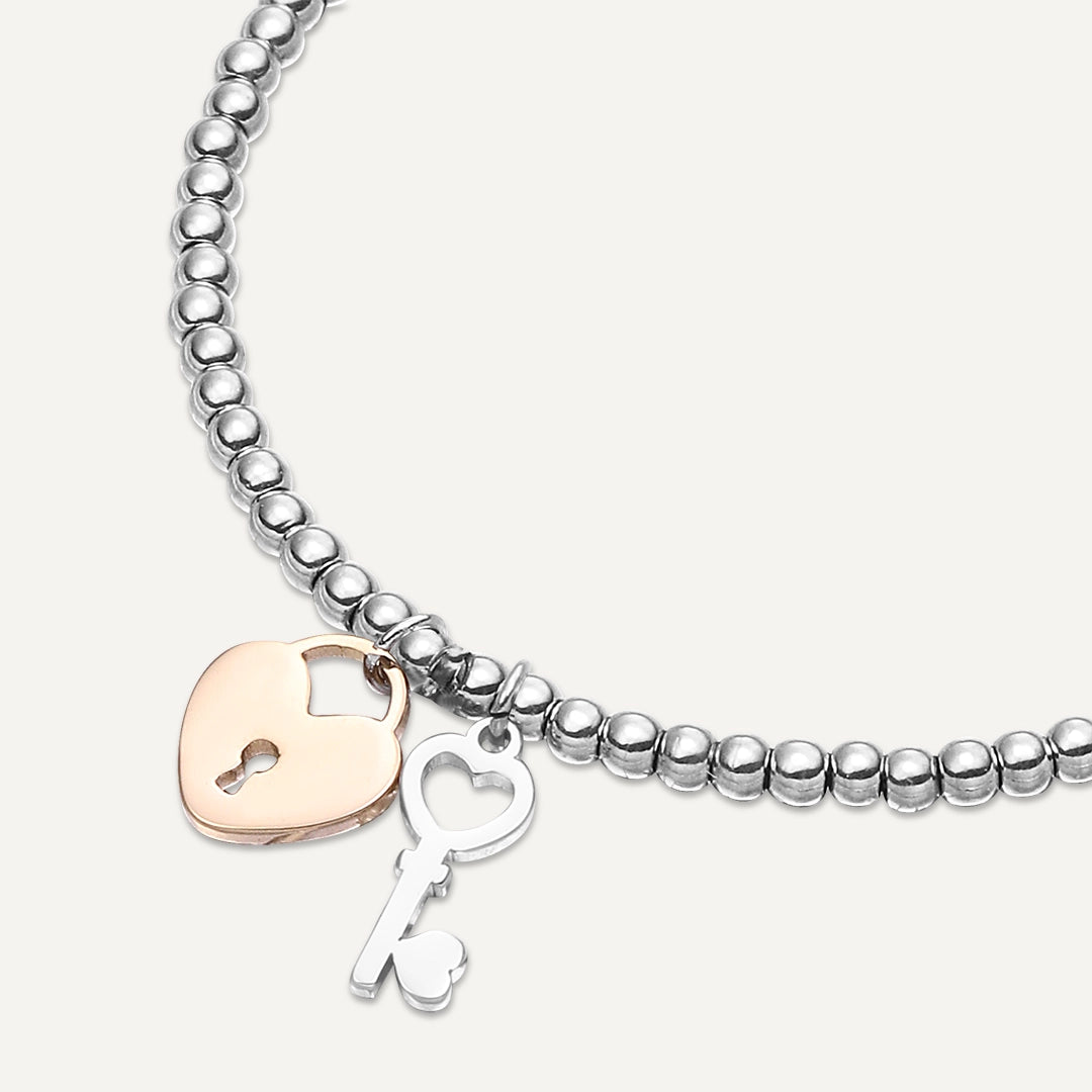 Memories: "LOVE LOCKED" | Lock and Key Bracelet | White Gold & 18K Gold-Plated
