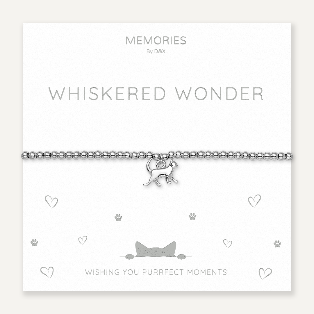 Memories: "WHISKERED WONDER" | Cat Bracelet | White Gold-Plated