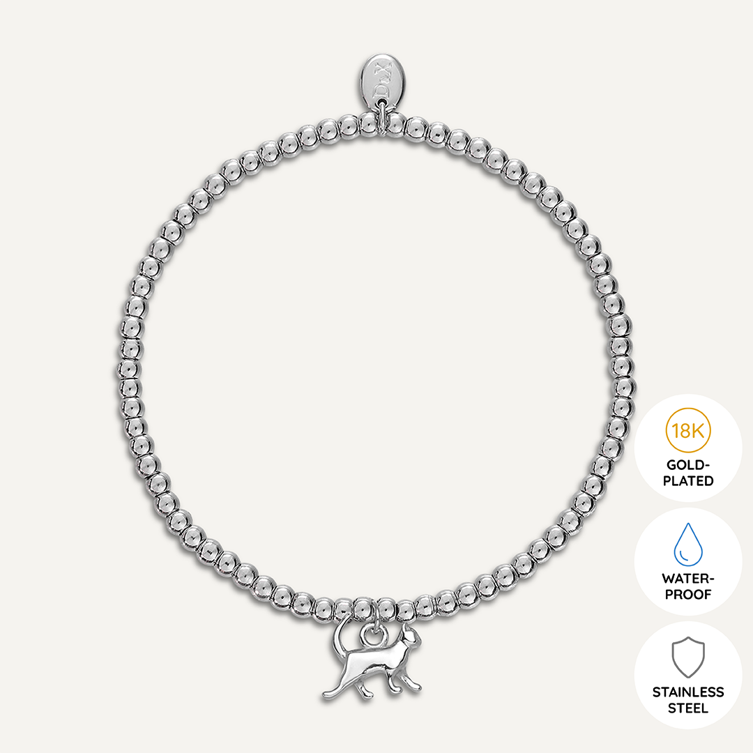Memories: "WHISKERED WONDER" | Cat Bracelet | White Gold-Plated