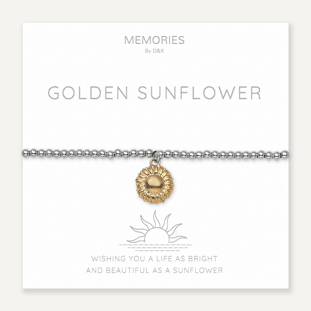 Memories: "GOLDEN SUNFLOWER" | Sunflower Bracelet | White Gold & 18K Gold-Plated
