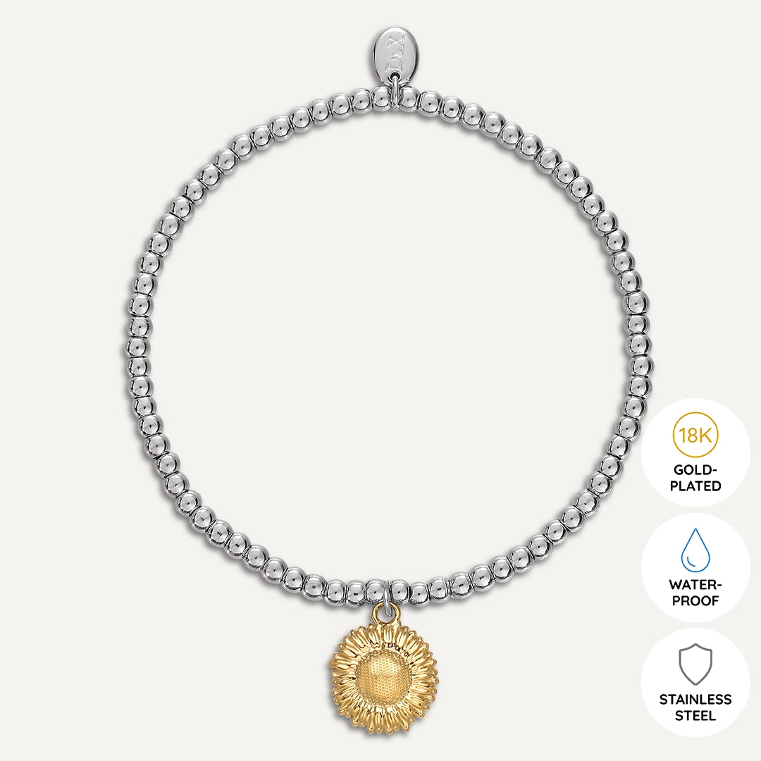 Memories: "GOLDEN SUNFLOWER" | Sunflower Bracelet | White Gold & 18K Gold-Plated