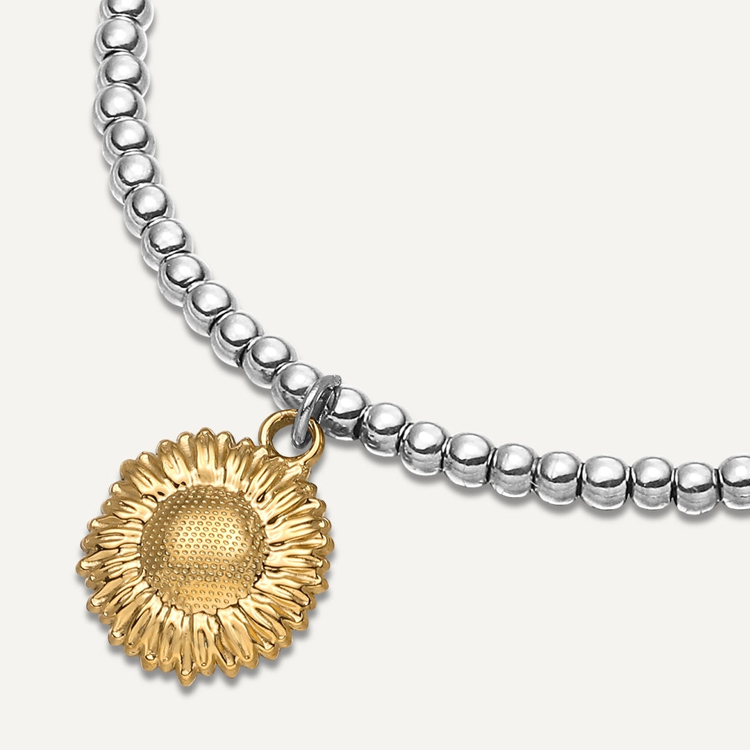 Memories: "GOLDEN SUNFLOWER" | Sunflower Bracelet | White Gold & 18K Gold-Plated