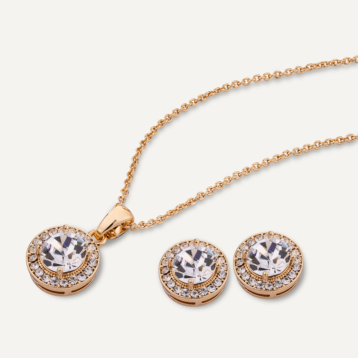 Close up view of April Diamond Birthstone Necklace & Earring Set In Gold