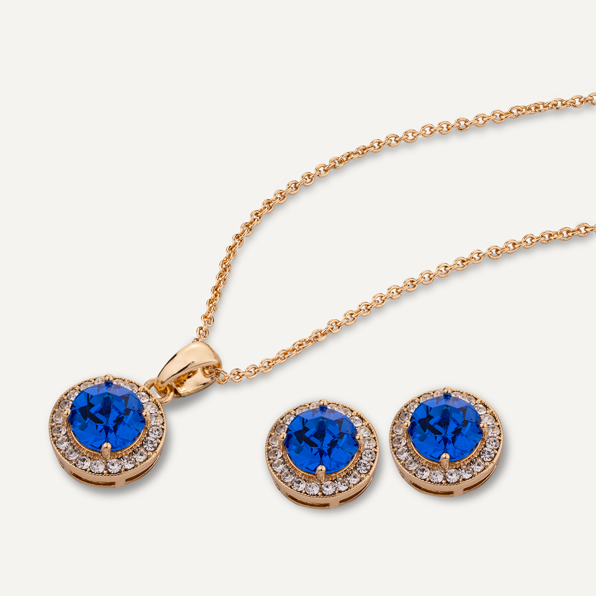 Detailed view of September Sapphire Birthstone Necklace & Earring Set In Gold