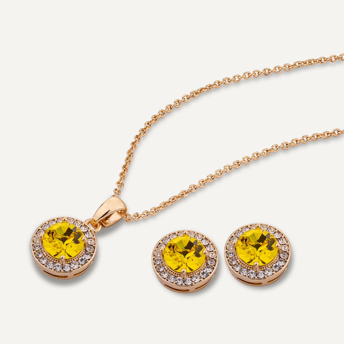 Detailed view of November Citrine Birthstone Necklace & Earring Set In Gold