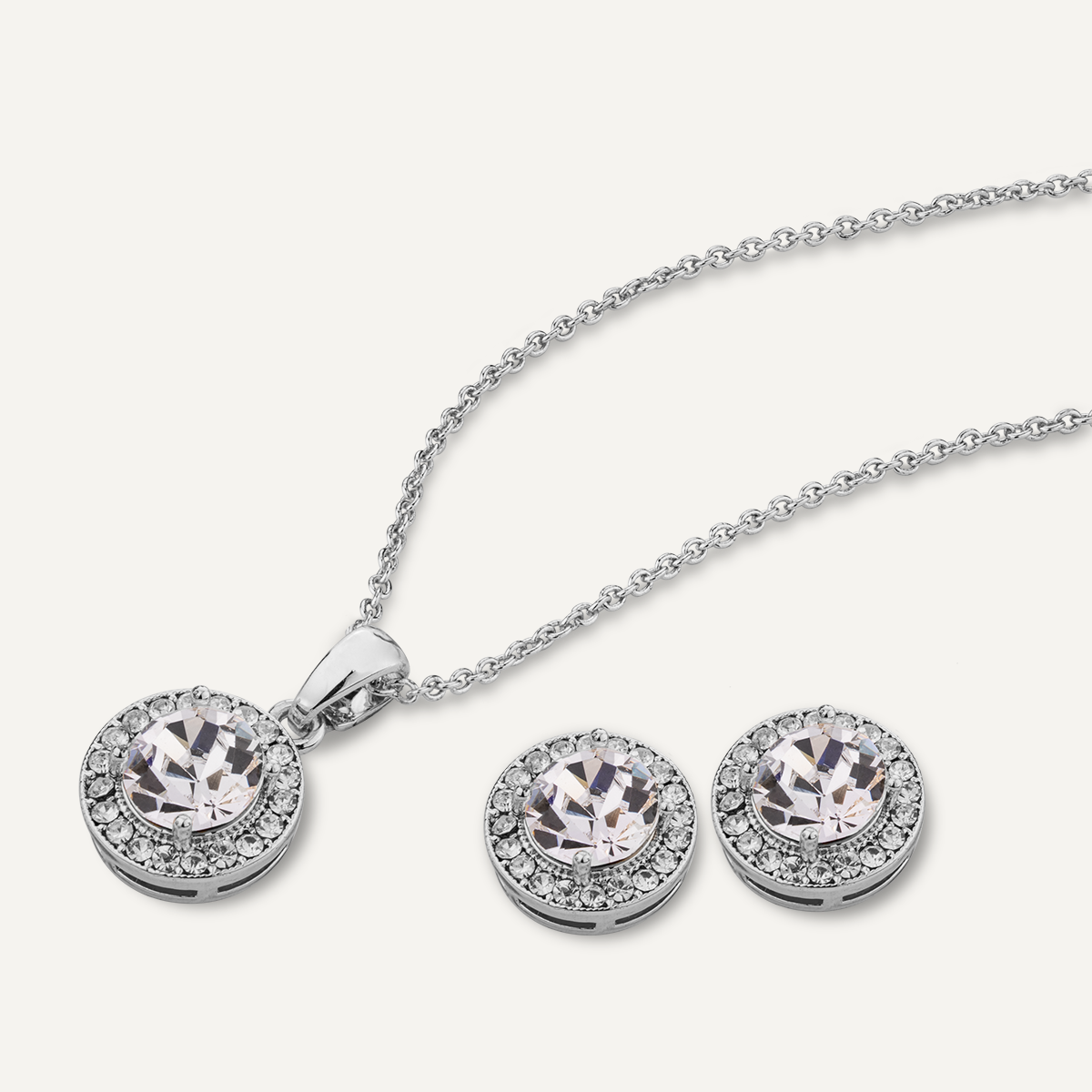 Close up view of April Diamond Birthstone Necklace & Earring Set In Silver
