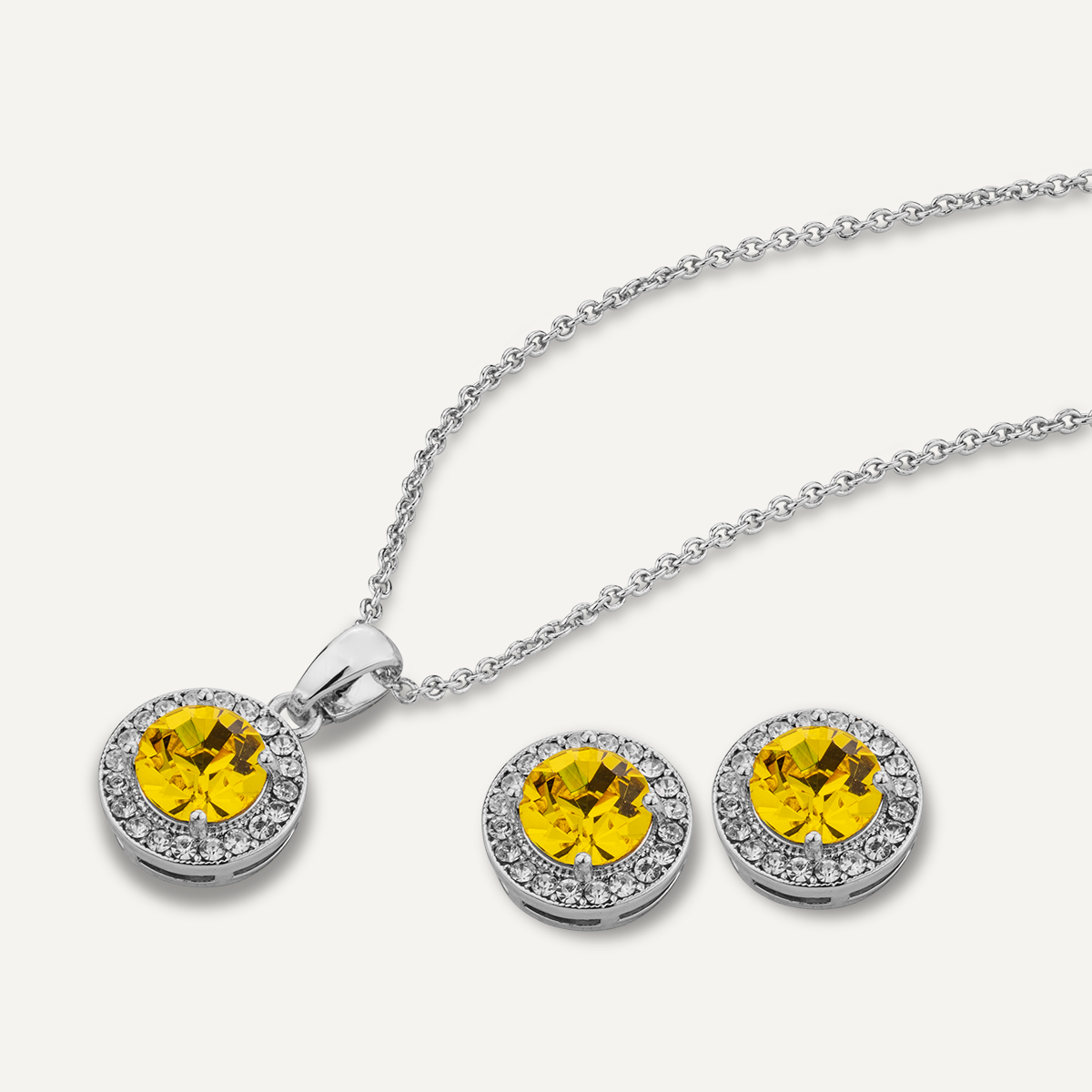 Detailed view of November Citrine Birthstone Necklace & Earring Set In Silver