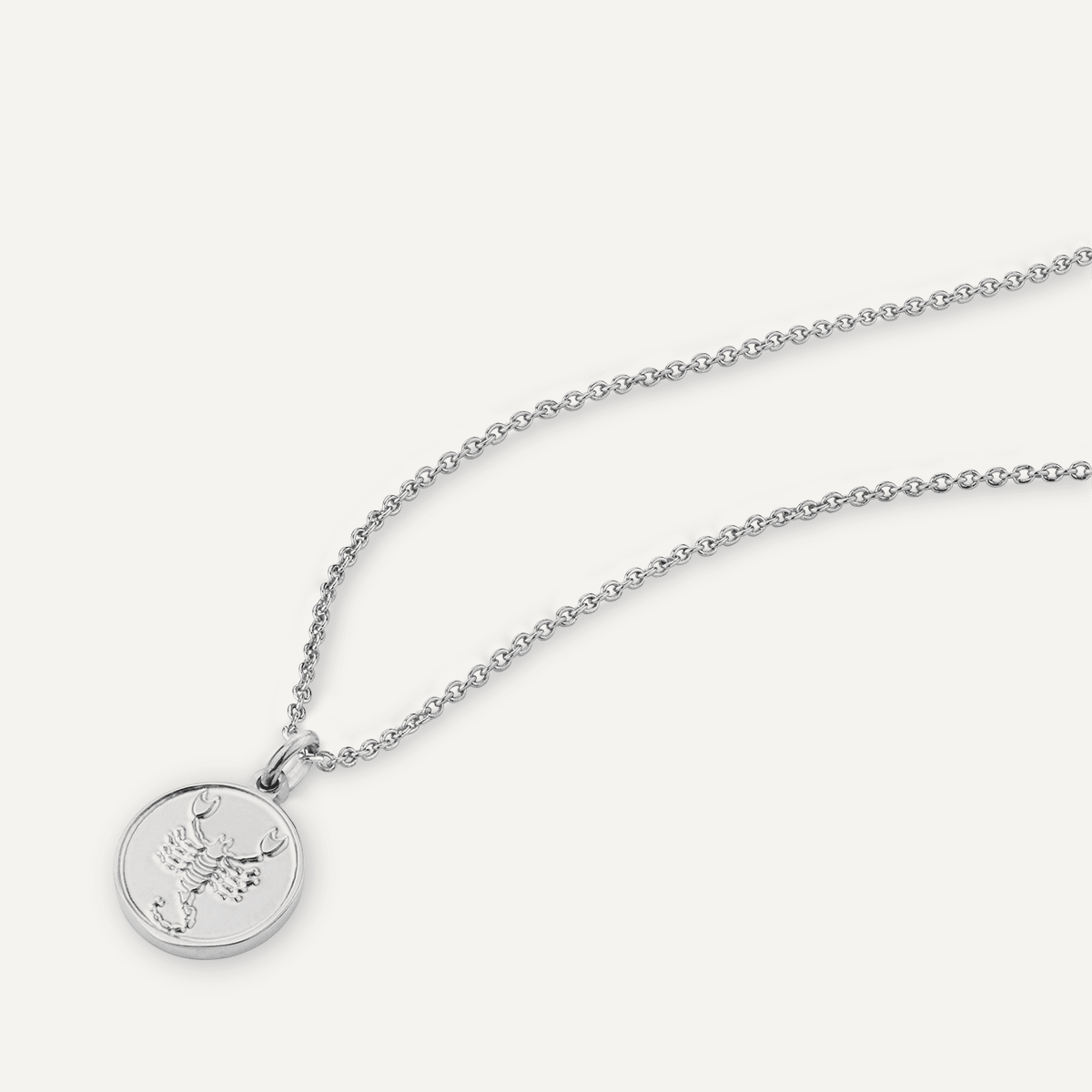 Detailed view of Scorpio Zodiac Star Sign Necklace in Silver (October 23 – November 21)