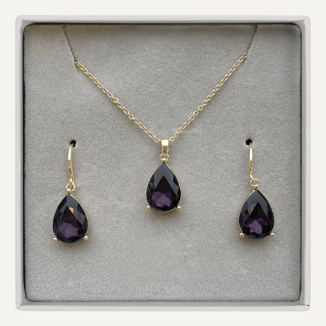 February Geometric Amethyst Birthstone Boxed Set In Gold-Tone