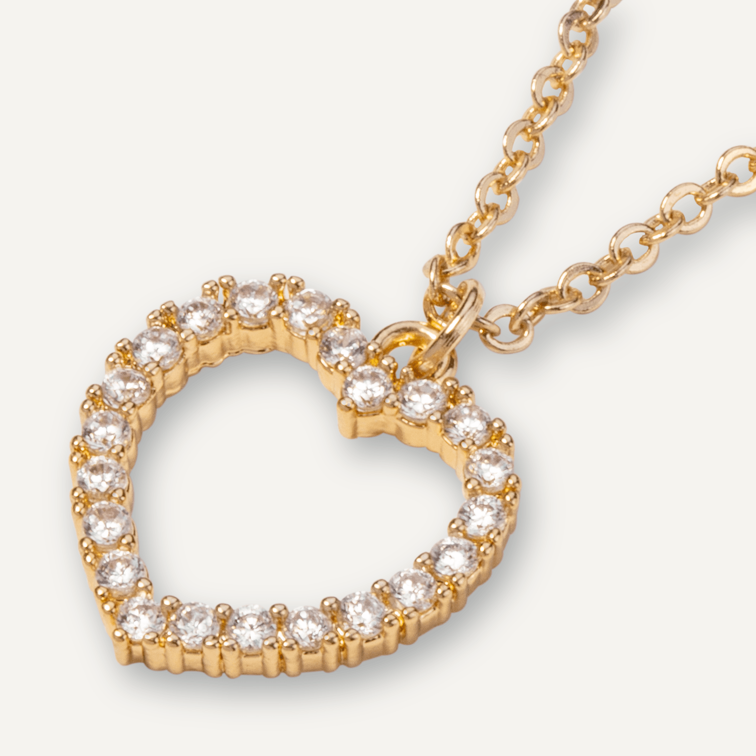 Detailed view of Vivienne Heart Pendant Necklace in Gold & Cubic Zirconia