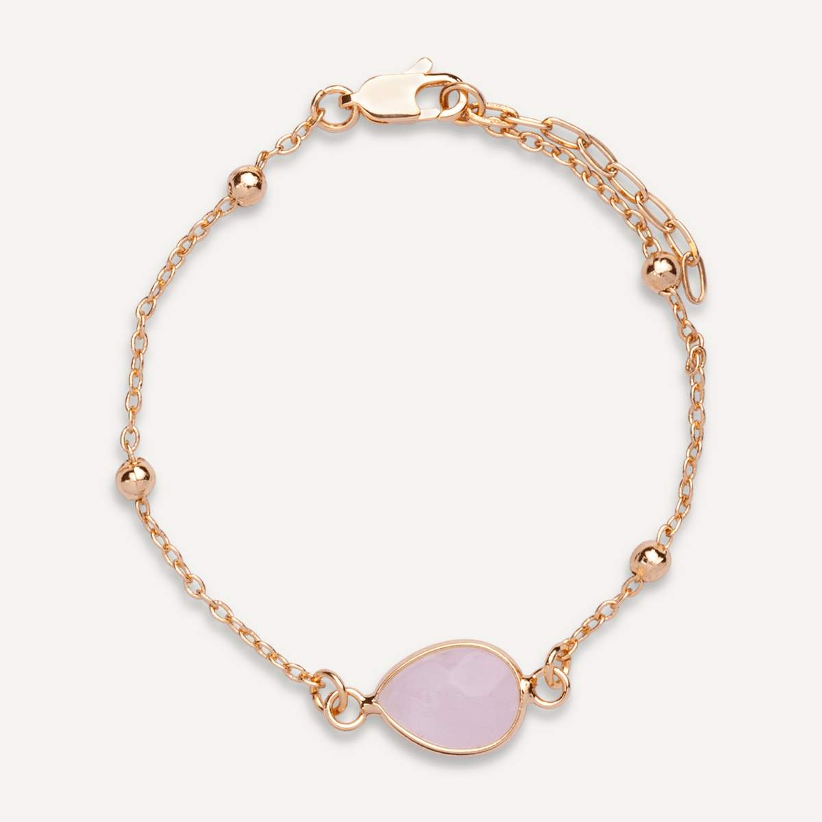 Delicate Rose Quartz Clasp Bracelet In Gold Tone