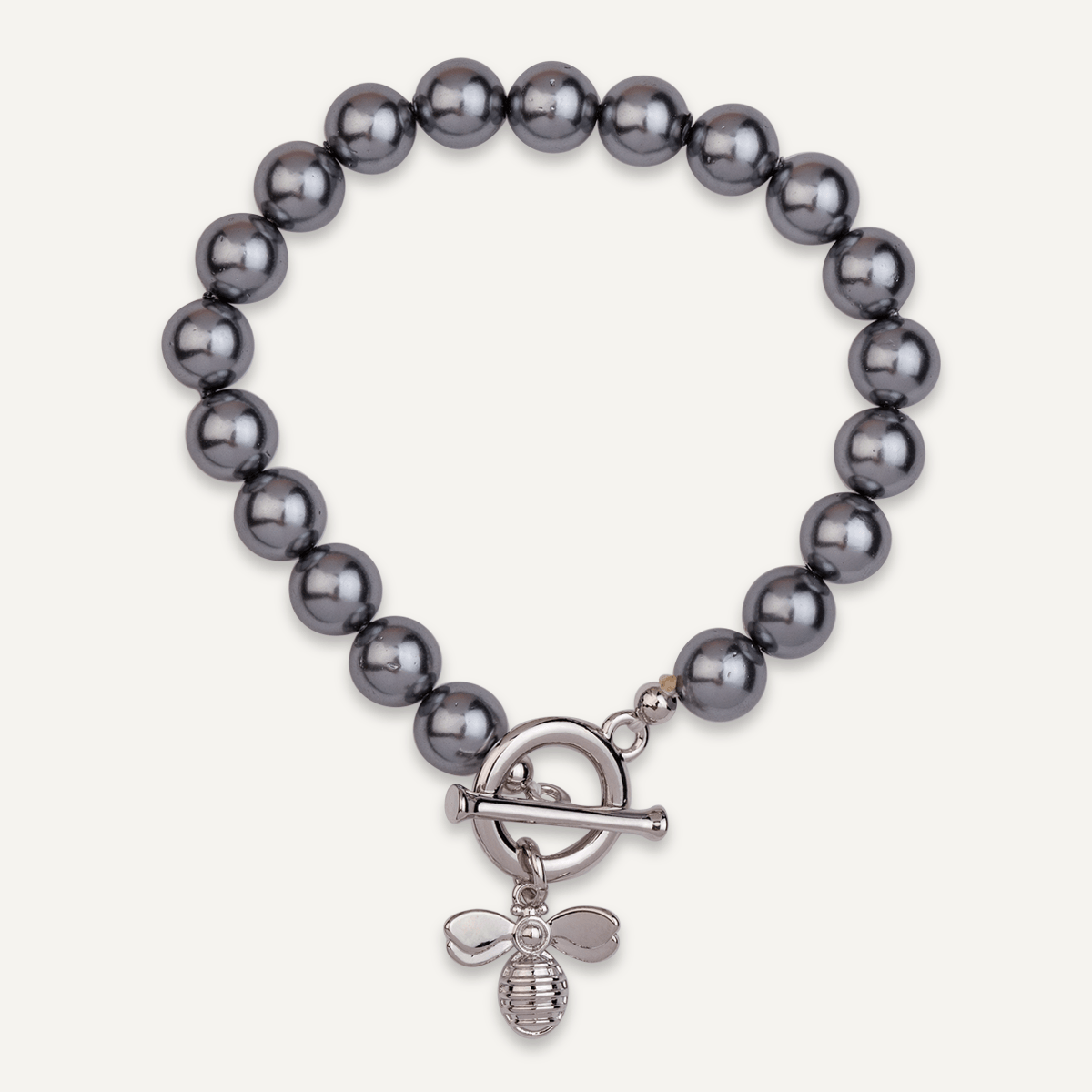 Grey Mother Of Pearl & Bee Pendant Bracelet - D&X Retail
