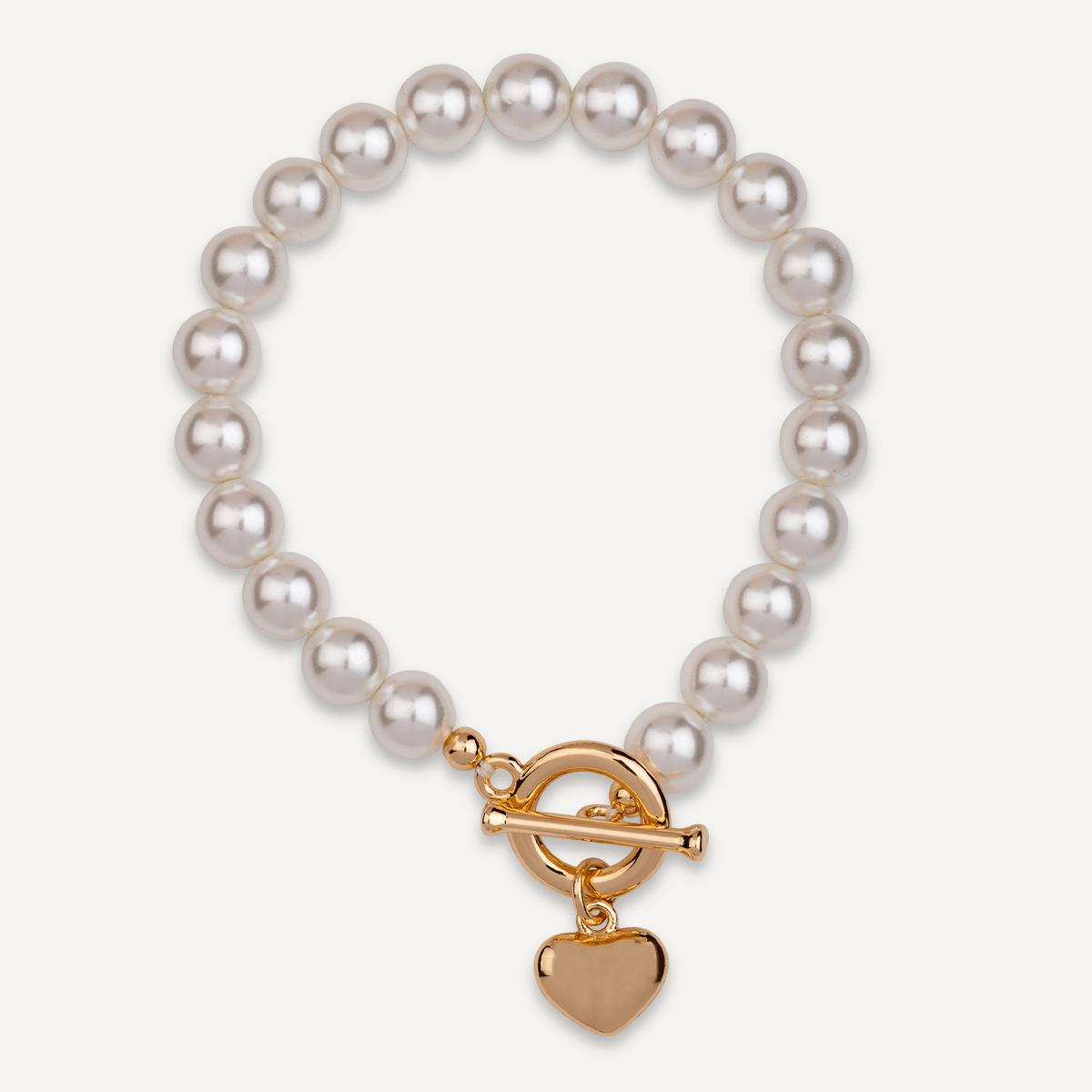 Mother Of Pearl & Gold Heart Pendant T-bar Bracelet - D&X Retail