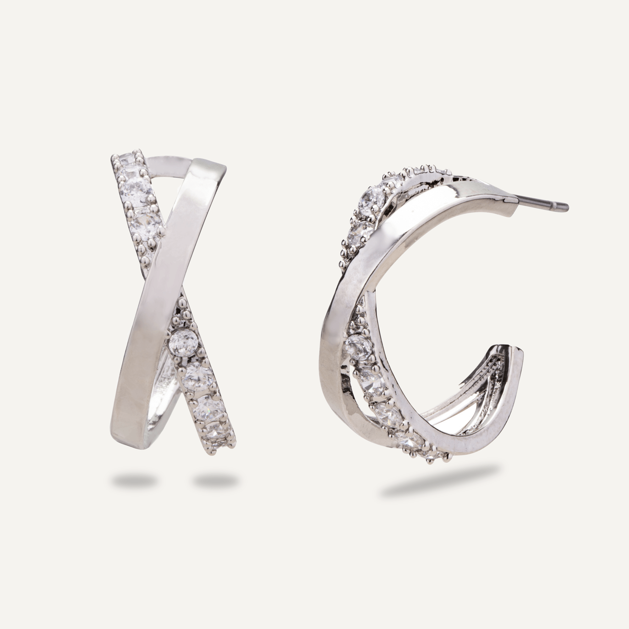 Kylie Silver Contemporary Cubic Zirconia Hoop Earrings - D&X Retail