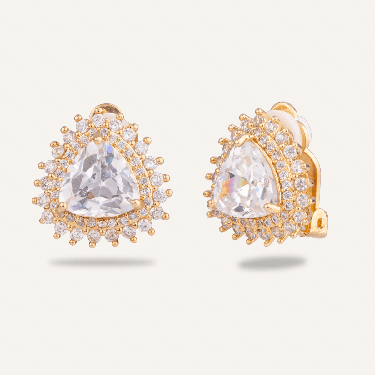 Elizabeth Classic Cubic Zirconia Clip On Earrings In Gold - D&X Retail