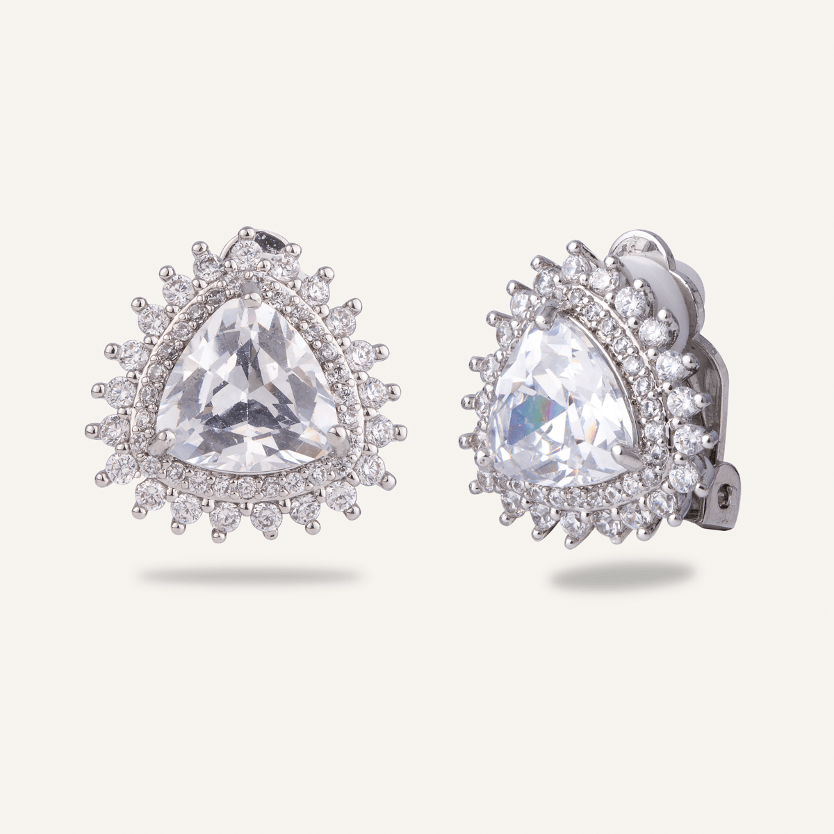Elizabeth Classic Cubic Zirconia Clip On Earrings In Silver - D&X Retail