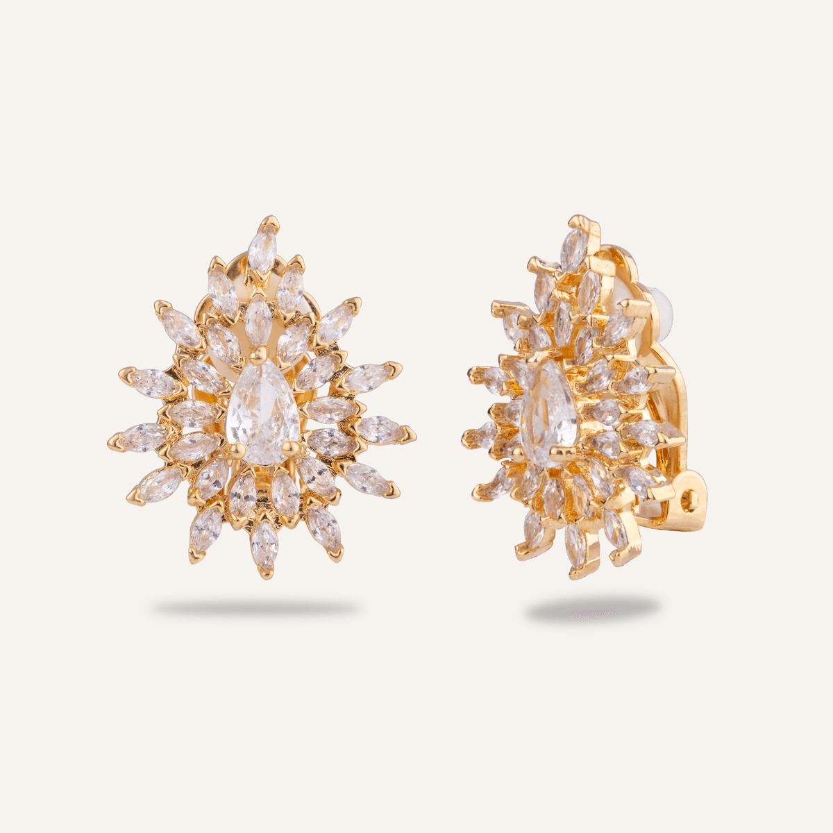 Elizabeth Cubic Zirconia Clip On Earrings In Gold - D&X Retail