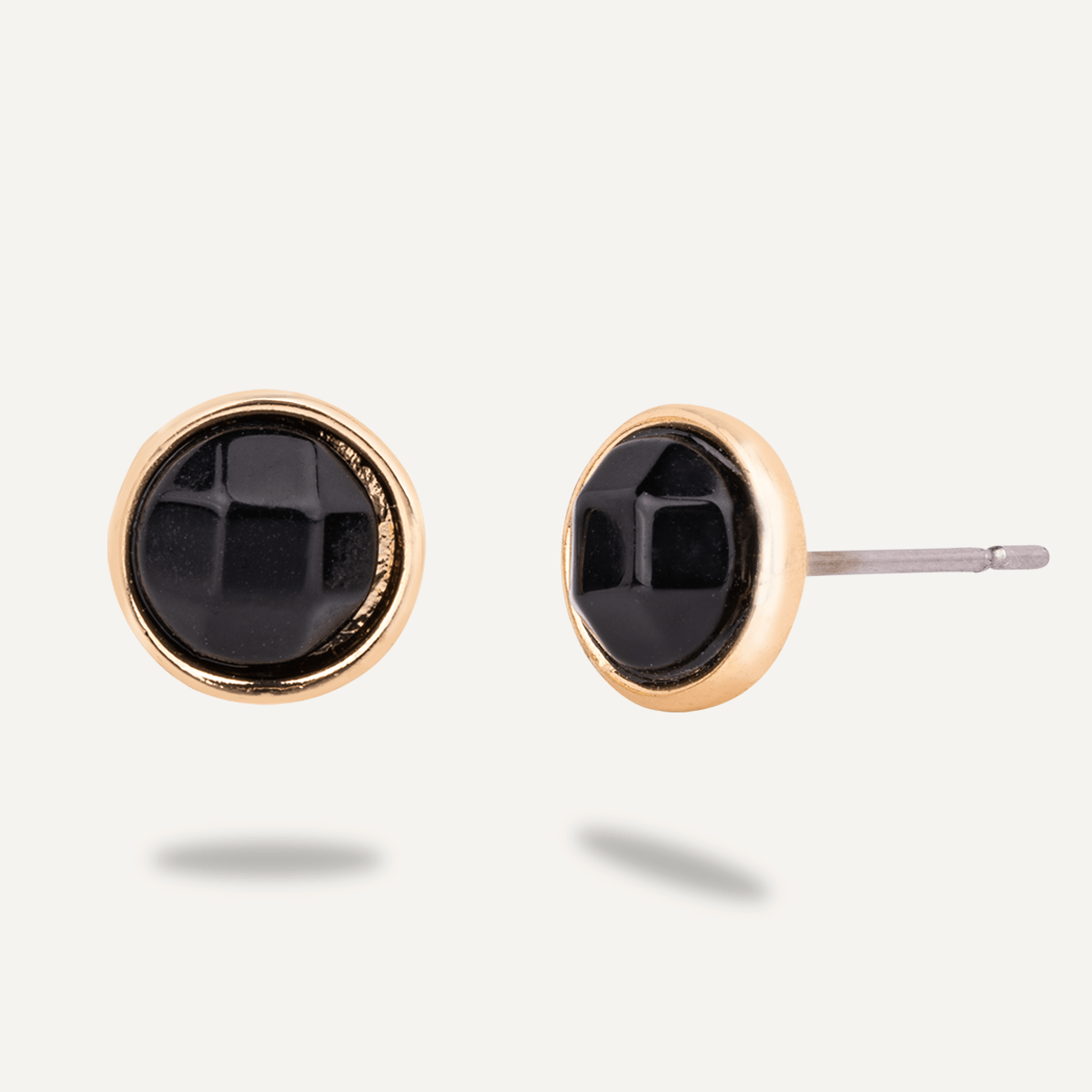 Natural Black Spinel Stone Gold Studs - D&X Retail